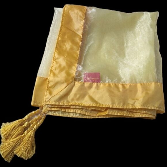 Golden Yellow Organza Tassel Trimmed Sheer Tablecloth 54" - Picture 4 of 8